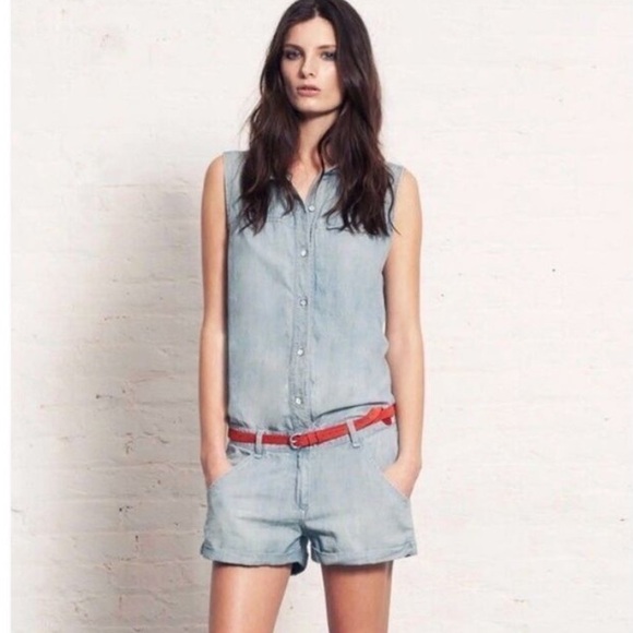 Rag & Bone Blue Dumont Denim Romper Open Back - Picture 1 of 9